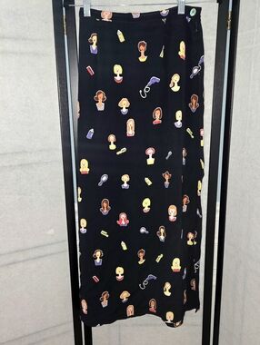 Vintage David Dart Pop Art Hairstylist Print Black Skirt Size Small 90s Whimsy